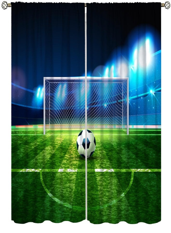 AAVEUP Soccer Curtains for Kids Boys,Sports Theme Cartoon Lighting Power Green Stadium Soccer Goalie Window Drapes Print for Juvenile Bedroom Nursery Childcare Rooms 42x45in（No Blackout） - Image 1